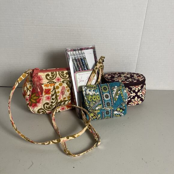 Vera Bradley Accessory Lot Crossbody Purse Trifold Wallet Cosmetic Bag & Pencils - Picture 2 of 16